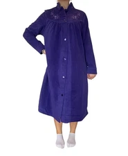 Womens Givoni Purple Button Short Length Fleece Winter Dressing Gown Robe 79