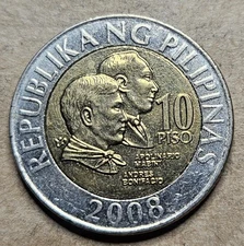 2008 Philippines 10 Ten Piso - Bi-Metallic Coin - World Coin - Asia