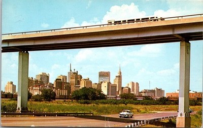 Vintage Postcard Highway Overpass and City Skyline Dallas Texas E4