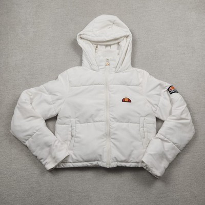 Ellesse Winterjacke Damen Y2K Daunenjacke Gr. 34 Cropped Weiß Outdoor Puffer