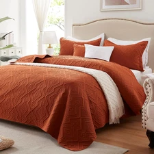 Full/Queen Quilt Set 3 Pieces, Lightweight Burnt Orange/Rust Bedspread-90''X98''