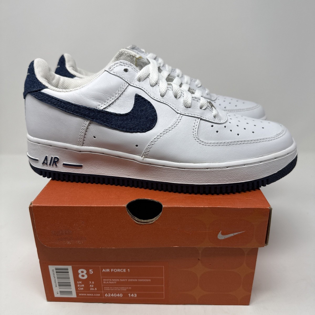 Nike Air Force 1 Low Denim Swoosh 2002 Sz 8.5 Vintage | eBay