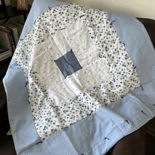 Handmade Quilt Baby / Lap Blue White Check Floral Machine Stitch Hand Tied 40x35