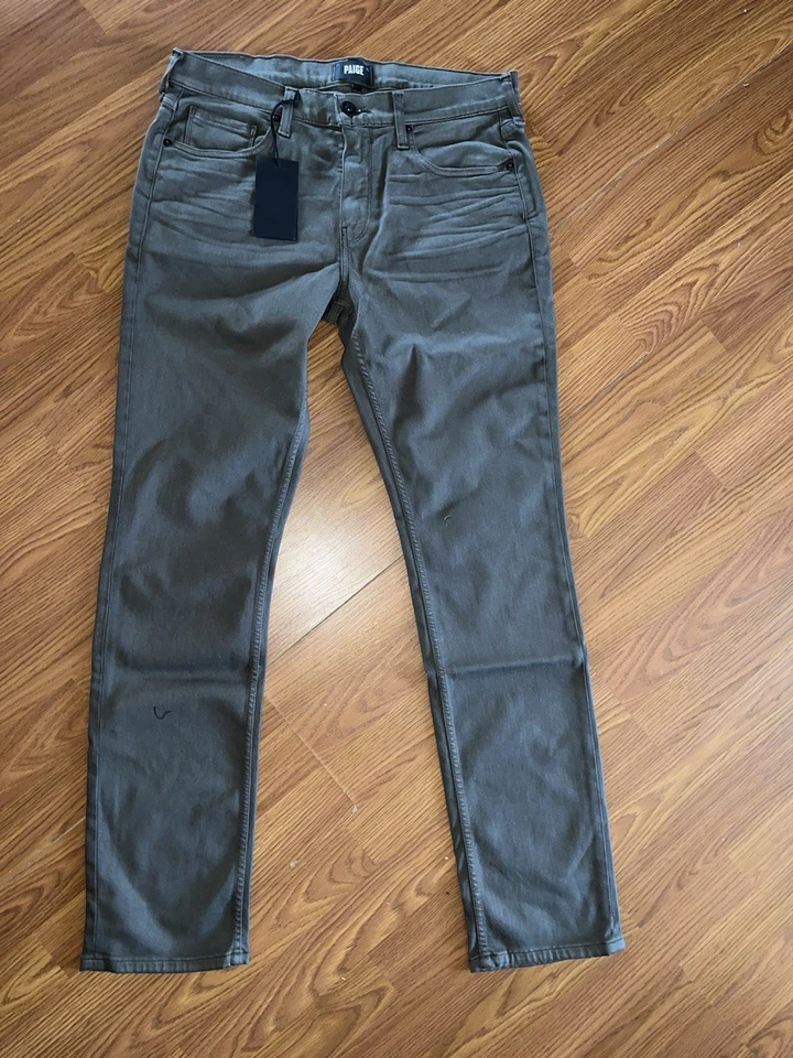 Pantalones cortos Paige Jeans Para Hombre Talla 33 X 34 River Moss Verde Federal Pierna Recta Foto 3 de 4