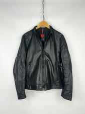 Strellson Leather Jacket Men L Biker Style Bl...
