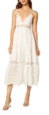 NWT $337 Misa Los Angeles Size Small White Allegra Eyelet Midi Dress Romantic