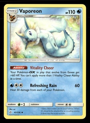 Vaporeon SM - Cosmic Eclipse 42/236 LP Pokémon TCG