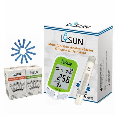 Lysun 2-in-1 Glucose Uric Acid Meter - Portable Blood Tester with High Accuracy：