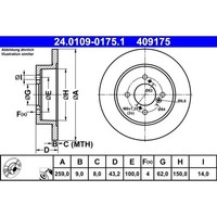 2X ATE 24.0109-0175.1 Bremsscheibe