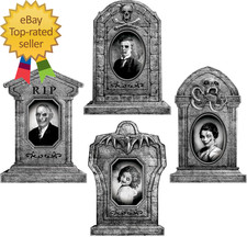Graveyard Tombstones Halloween Decorations Outdoor 4Pcs Extra Large Gravestones