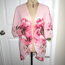 Women  s Pink Floral Kimono Cardigan Sheer Lightweight Open Front Size Small