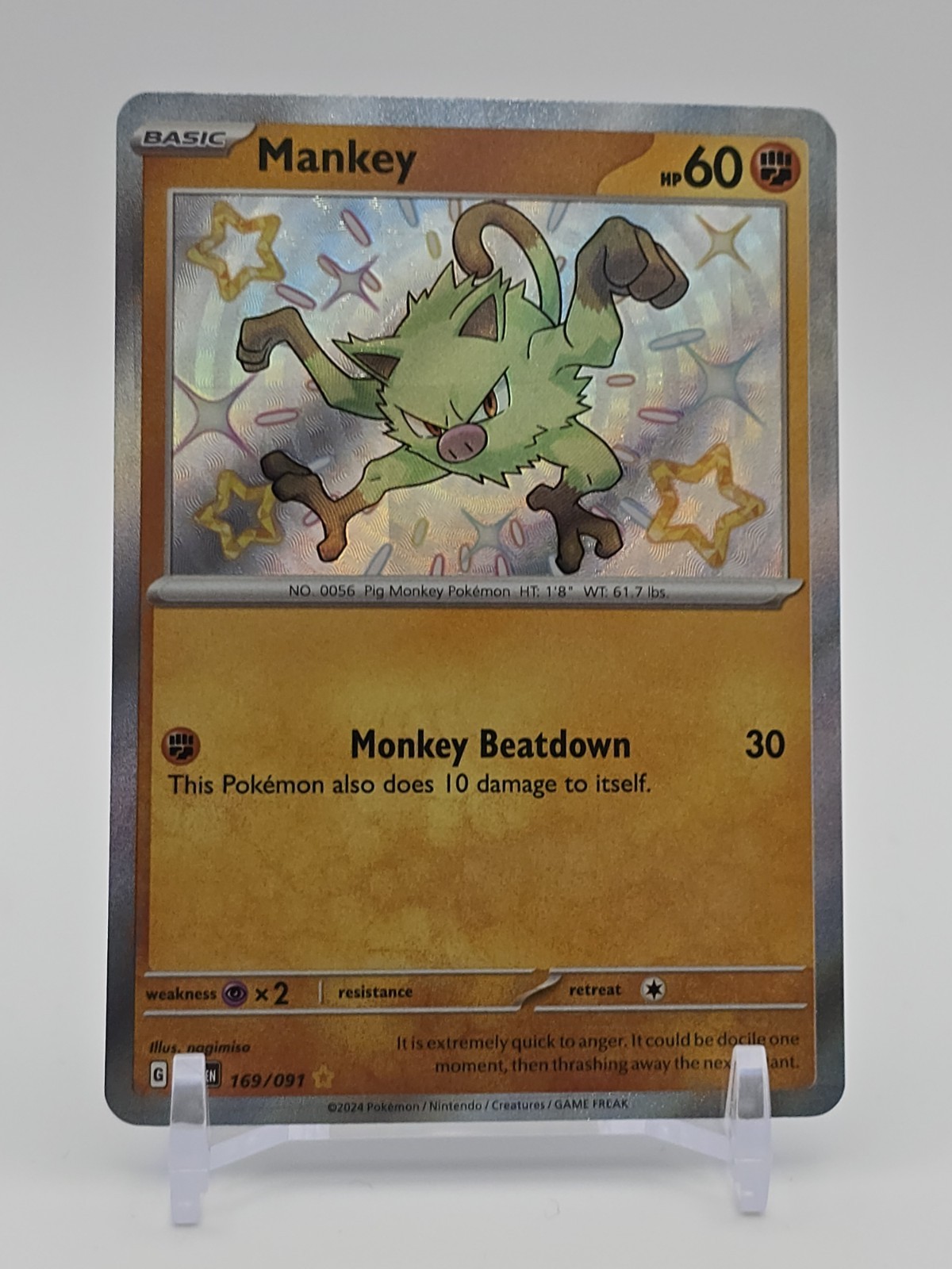 2024 Mankey 169/091  SV:EN: Paldean Fates SHINY RARE Holo Near Mint/Mint