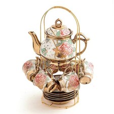 CHANOON Vintage Gold-Plated Red Rose Ceramic Tea Set 6 People