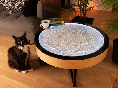 Oasis Kinetic Sand Coffee Table - 34'' Smart Zen Table w/ WiFi & LED - WALNUT
