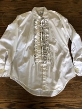 Vintage Men  s After Six White Black Ruffled Front Tuxedo Button Down Small