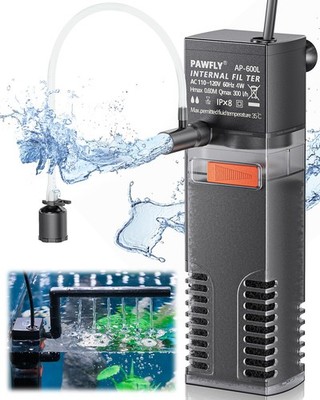 Pawfly Internal Aquarium Filter with 80 GPH Water Pump Quiet 10-20 Gal, Black