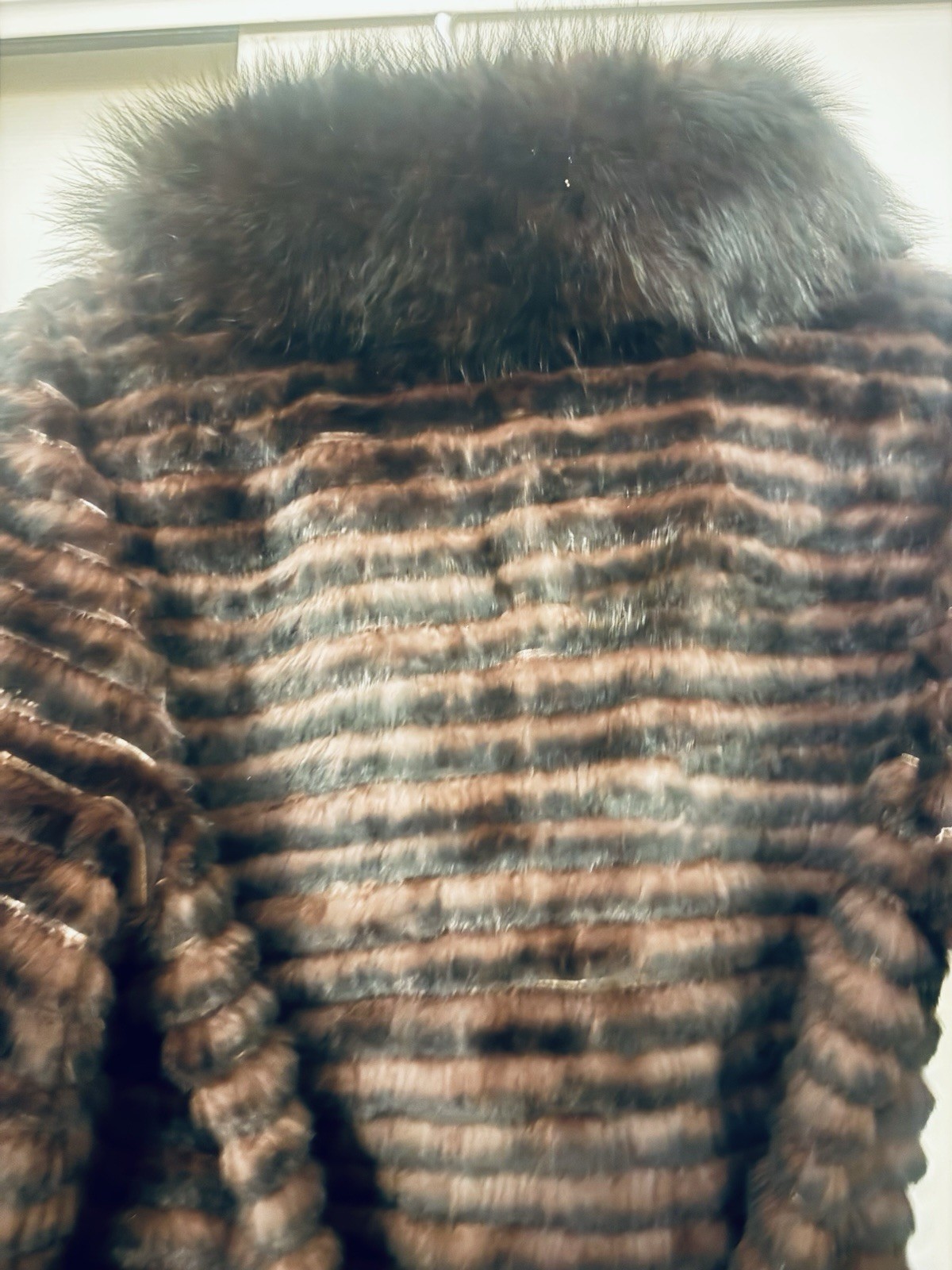 Michaela Fur Brown Striped Button Collared Mid-Le… - image 3