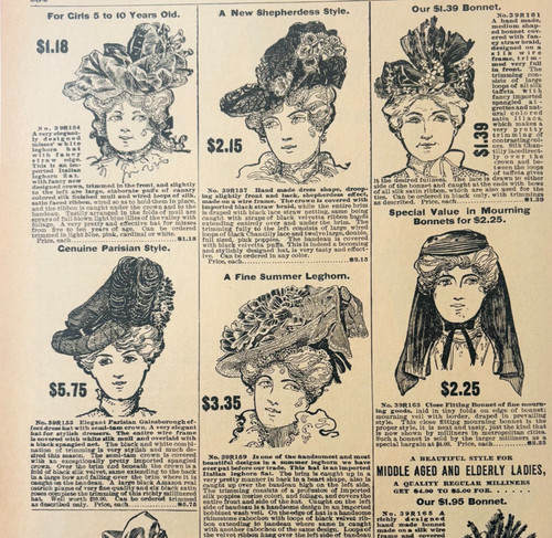 1901 Ladies Hats Bonnets Leghorn Reproduction Advertisement Sears Fashion DWV12A