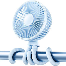 Oscillating Baby Stroller Fan with LED Night Light, 4 Speeds Cooling Rechargeabl