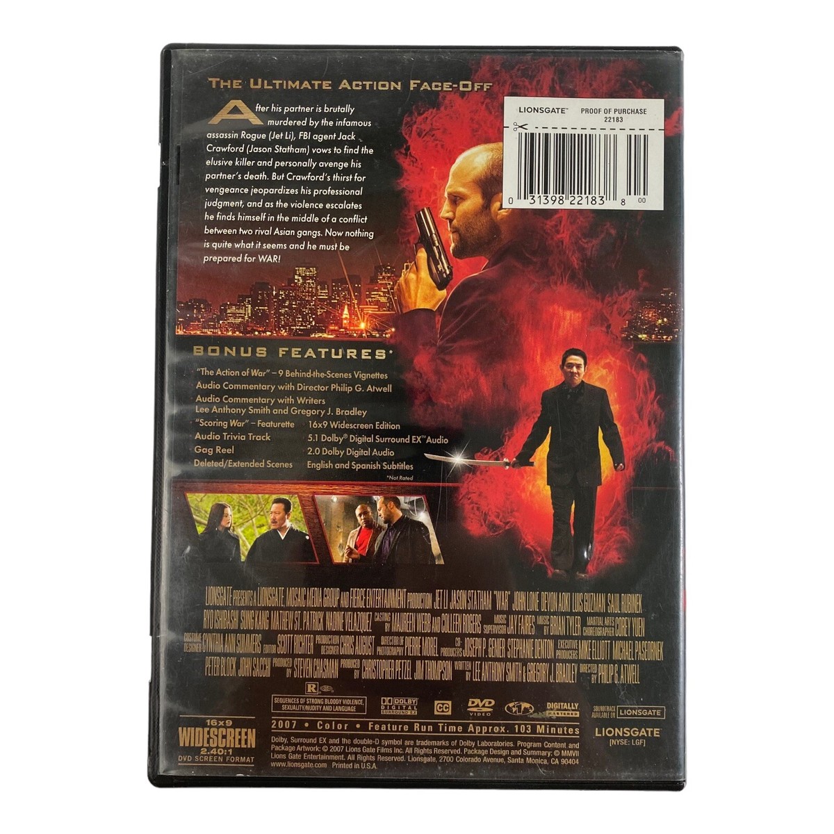 WAR (DVD, 2007) Action, Thriller, Jason Statham, Jet Li