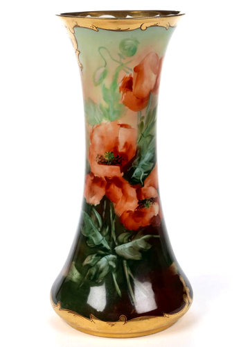 Große Limoges Pickard handbemalte Mohn Vase, Künstler signiert - Bild 2 von 10