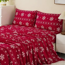 Soft Microfiber Sheets, Print Snowflake Pattern Christmas Holidays, 4-Piece Set