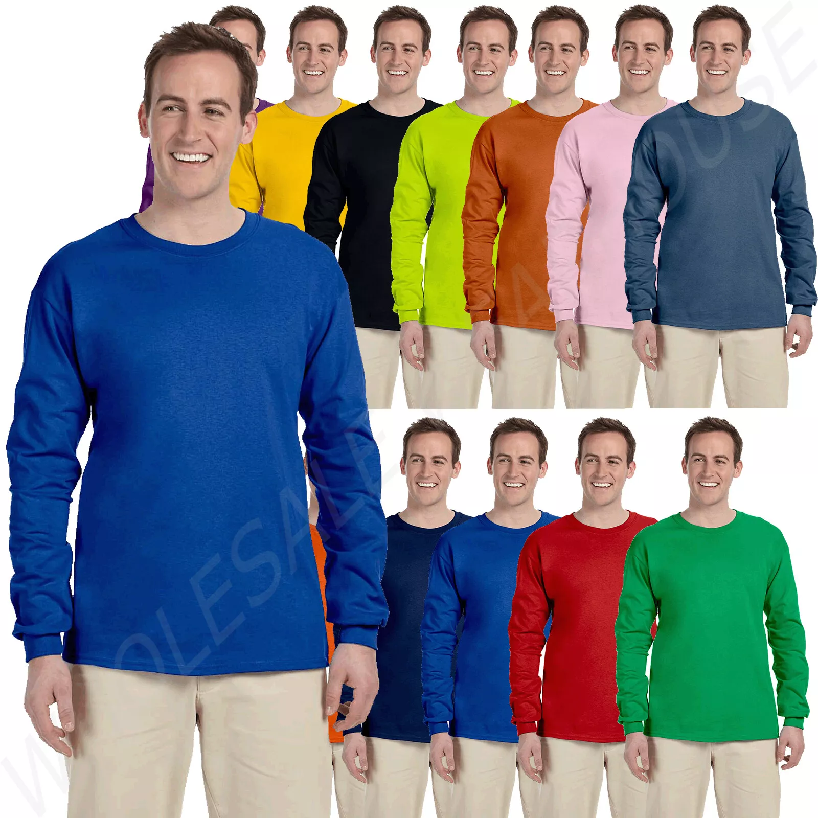 Gildan Ultra Cotton Mens Crewneck Long Sleeve T-Shirt S-5XL 2400 G240 Review