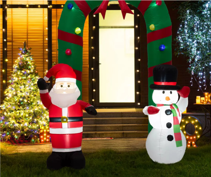 Winter Wonder Lane 8 Ft Inflatable Santa & Snowman Arch Pre-Lit LED Christmas