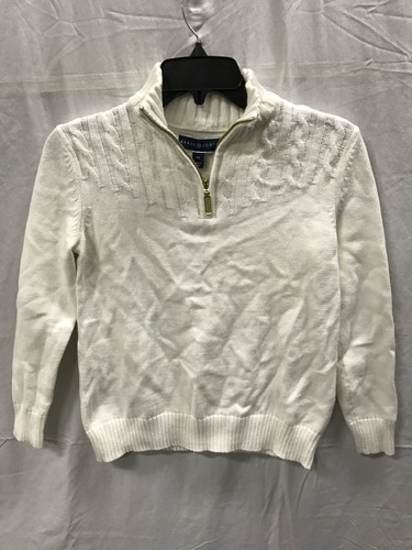 KAREN SCOTT Solid 1/4 Zip Mock Neck Sweater White PS