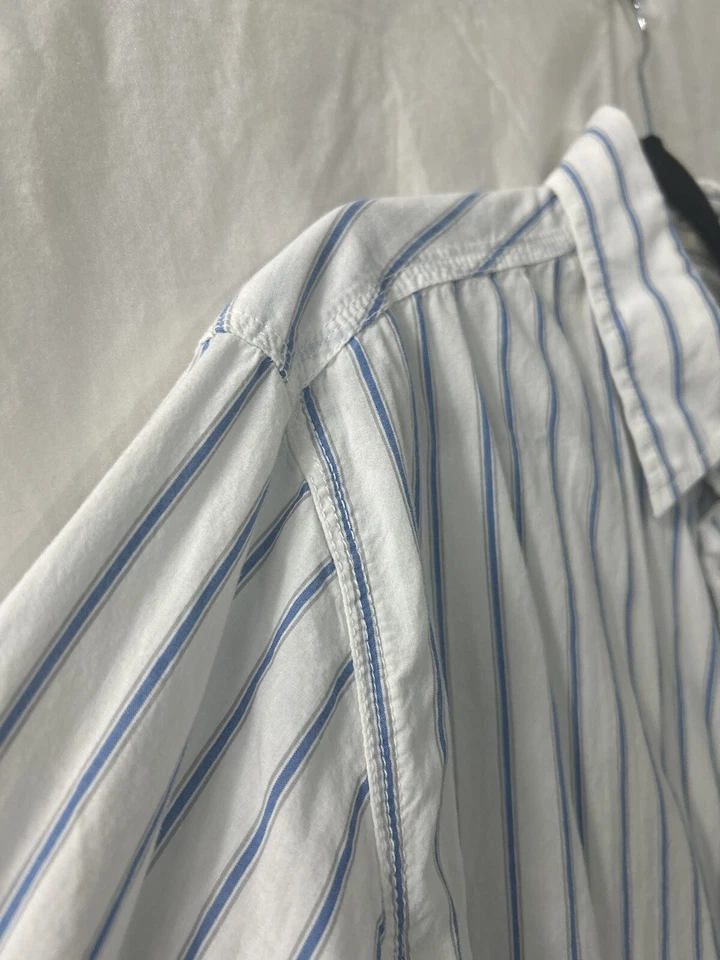 Aeropostale 纽扣衬衫男式 L 码蓝色条纹长袖 — 第 3/4 张图片