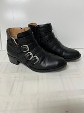 Boots Biker Blk Ankle By Att'n Wm's Sz 5m Side-zip Buckles Pointed Toe