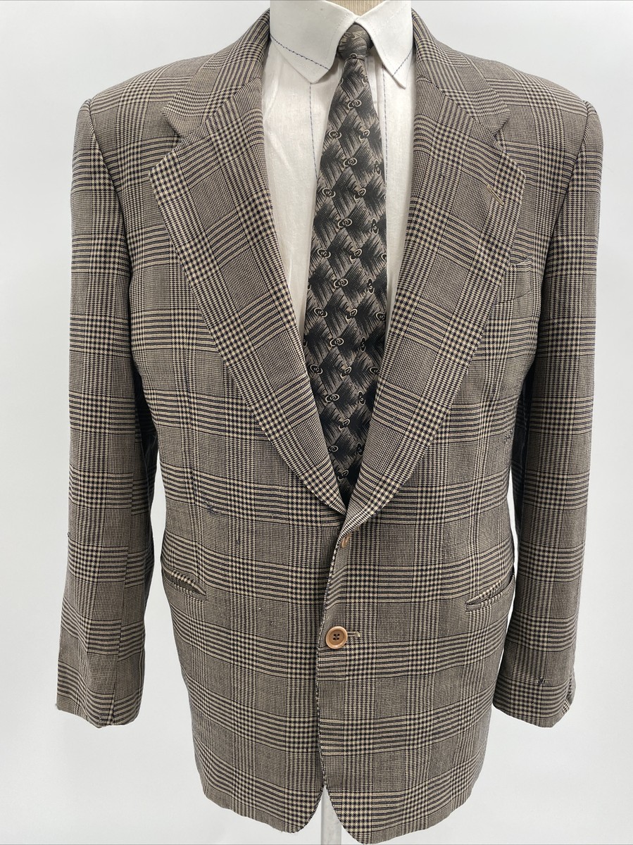 VALENTINO UOMO Mens Wool Plaid Brown Vent-less Two Button Blazer