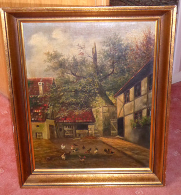 Hühnerhof - Idylle - Oel/Lwd. - 36 X 46 cm - signiert H. Pfennigschmidt, 1927