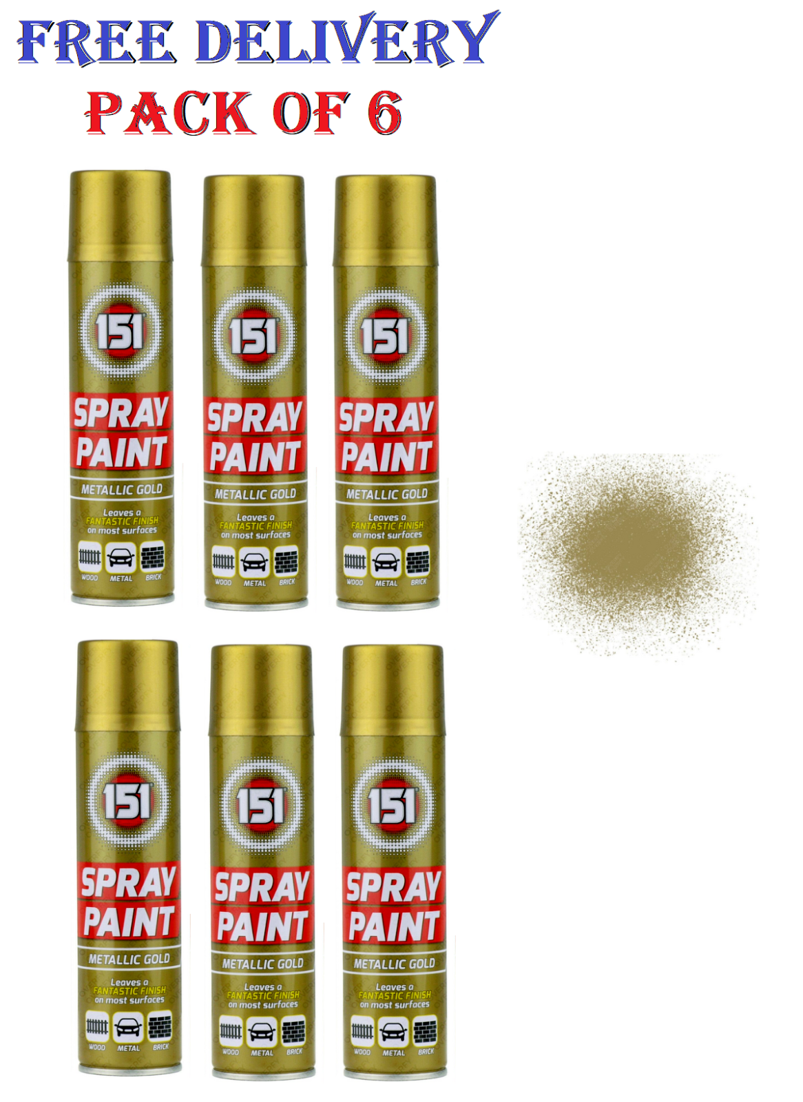 Pack Of 4x 6x 8x 12x Metallic Gold Metal Glass or Craft Spray Paint