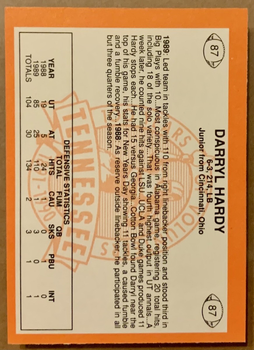 Darryl Hardy - Signed / Autographed - Tennessee Vols Football Card