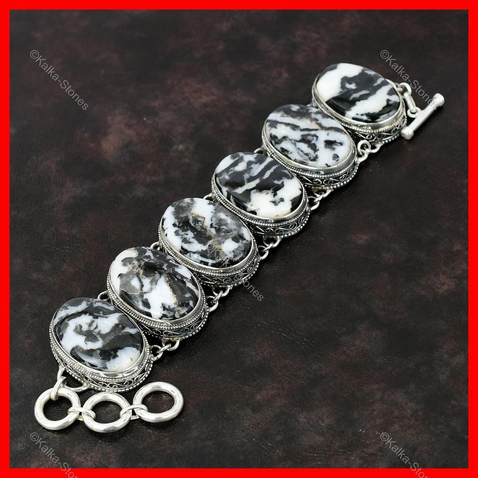 Sterling Silver White Buffalo Turquoise Gemstone Chain Vintage Bracelet Jewelry - Image 4 of 4