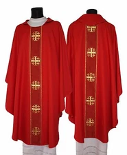 Red Gothic Chasuble with stole "Jerusalem Crosses" 103-C Vestment Casulla Roja