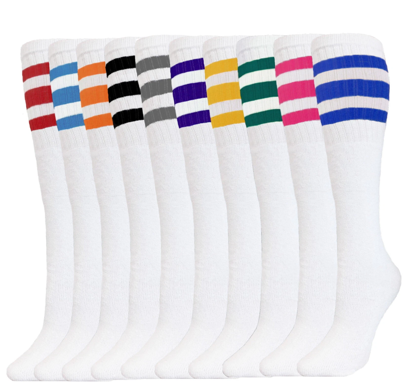 8 PAIRS TUBE SOCKS multicolor Stripes LONG OLD SCHOOL SOCKS SIZE 10-15