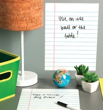 WALLIES RULED WHITE PAPER dry erase wall stickers 2 big decals pen included