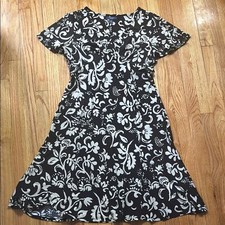 Chaps Dress Women's Black and White Floral A Line Dress L