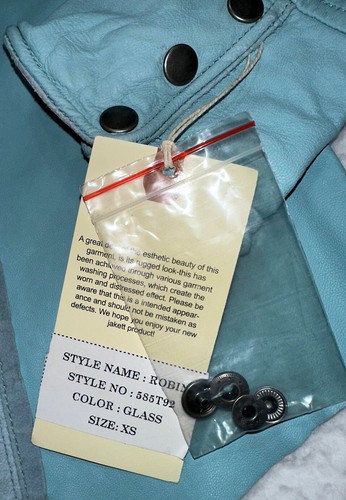 NWT Jakett NY Women’s XS Turquoise Lambskin Leather Western Button Shirt Jacket - Picture 5 of 15