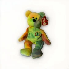 Ty Beanie Baby: Peace Bear 1996 - Multicolor RARE PVC PELLETS