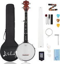 5 String Banjo Mini - 26 Inch Travel Banjo Sapele Body Closed Solid Back Beginne