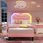 Pink Twin Size Bed Frame Flower LED Toddler Kid Girl Bedroom Cama Para Niña