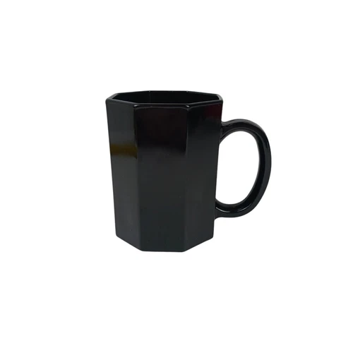 Set Of 5 -Arcoroc France Octime Black  Glass Cups Glasses Octagon Mugs 1980's 