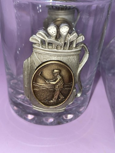 Old Fashioned Whiskey Glasses With Pewter Golf Embellishment - Picture 6 of 7