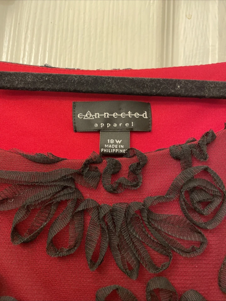 Vestido de Cóctel Formal, Noche, Connected Apparel Floral Negro/Rojo Encaje Top 18W Foto 3 de 4