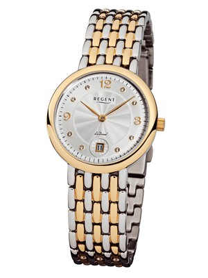 Regent LD-1314 Damenuhr La Donna Edelstahl mit feinem Gliederarmband Analog Bico