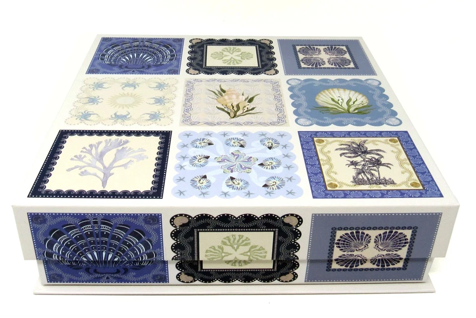 Punch Studio Keepsake Flip Top Nesting Box Blue Seashells 28258 Medium - Image 2 of 4