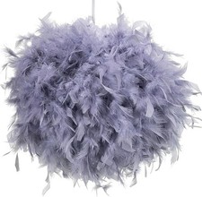 40cm Grey Feather Light Shade for Pendant Ceiling, Table, Floor Lamp - Fluffy La